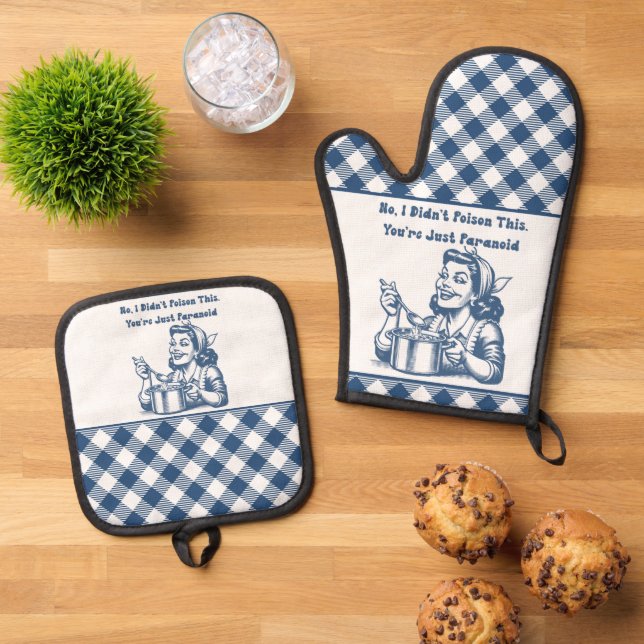 Funny Oven Mitt y Pot Holder Set Retro Plantado (De arriba hacia abajo)