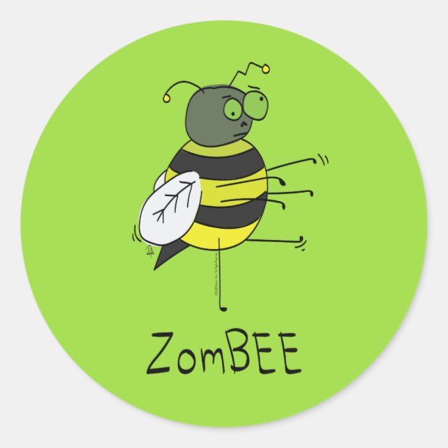 Funny Pegatinas de Halloween de Bee Cute Zombie (Anverso)