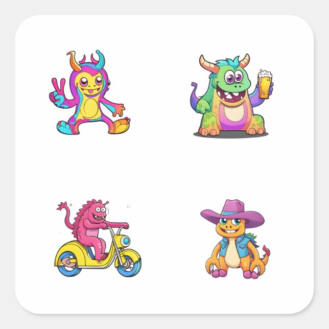 Funny Personalizado Monster 4 Pegatinas Pack (Anverso)