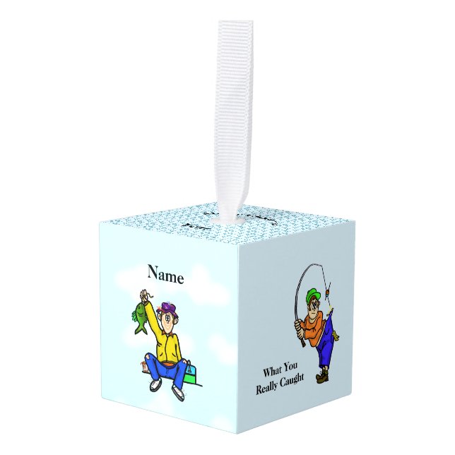 Funny Pescadores Navidades Cubo de Ornamento (Anverso en perspectiva)