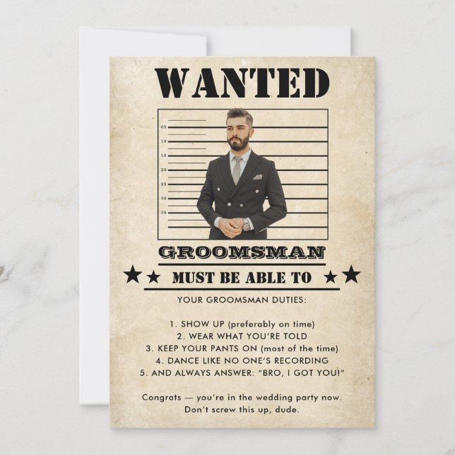 Funny Photo Groomsman  Invitation (Anverso)