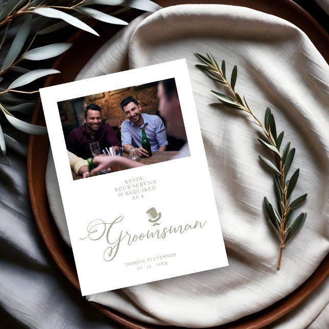Funny Photo Propuesta Boda Groomsman (Groomsman Funny Wedding Minimalist Photo Proposal Card.)
