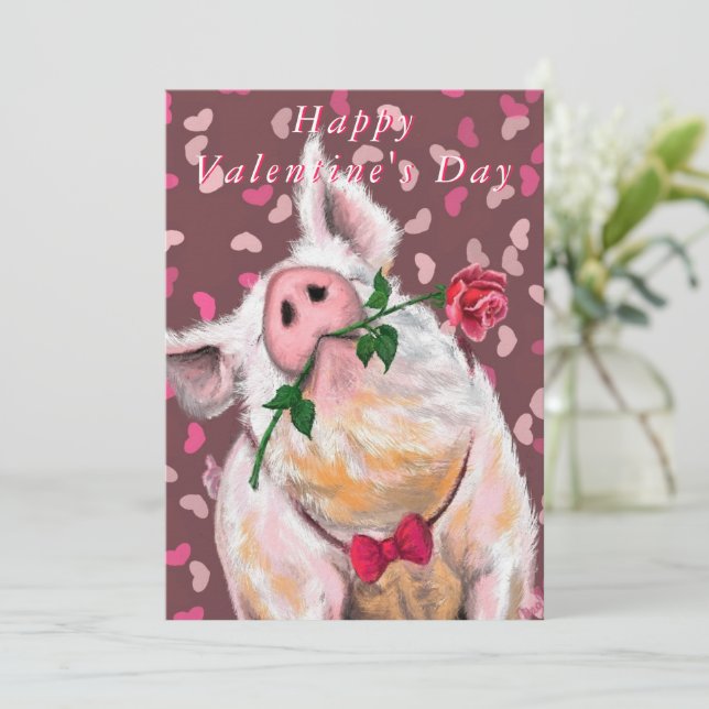 Funny Pig El día de San Valentín Card Gentleman Pi (Anverso de pie)