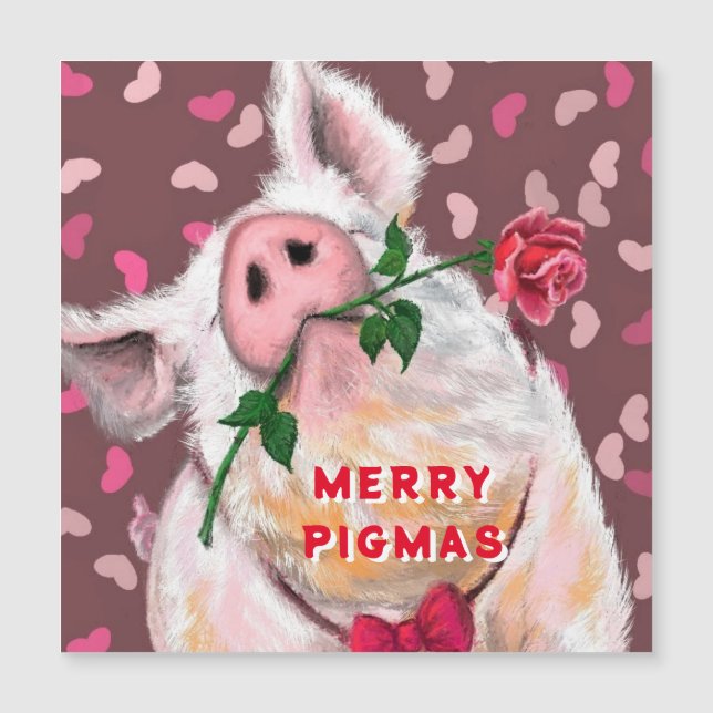 Funny Pig Navidades Tarjeta Gentleman con Rosa (Anverso)