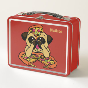 Funny Pizza Pug nombre personalizado cajas de almu