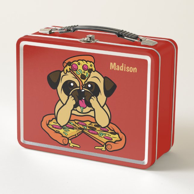 Funny Pizza Pug nombre personalizado cajas de almu (Anverso)