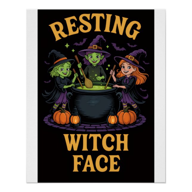 Funny Poster de Halloween con brujas de corte (Anverso)