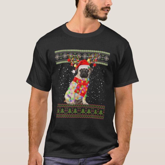 Funny Pug Dog Ugly Christmas Lights Sweater Man Wo (Anverso)