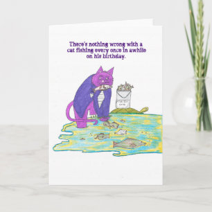 Funny Purple la tarjeta de pesca de cumpleaños del