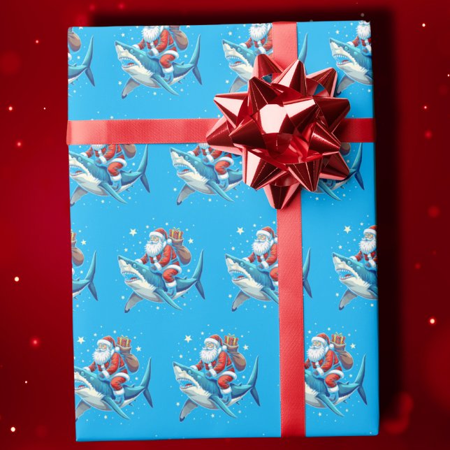 Funny Santa Shark Gift Wrap | Papel de envolvimien (Subido por el creador)