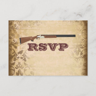 Funny Shotgun Boda Brown Damask RSVP Tarjetas