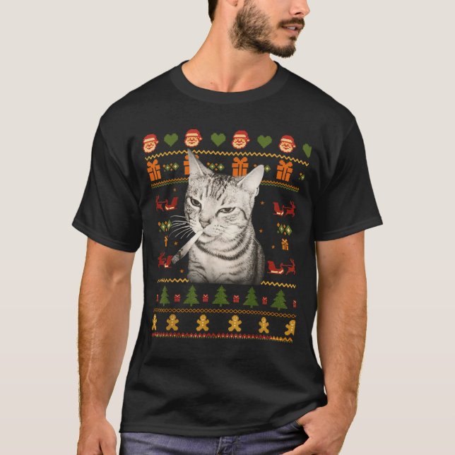 Funny Smoking Cat Meme Christmas Ugly Sweaters For (Anverso)