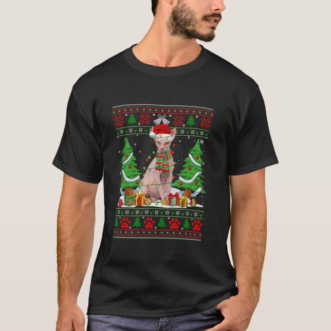 Funny Sphynx Cat Santa Hat Navidades feos suéter (Anverso)