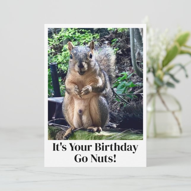 Funny Squirrel Go Nuts es tu tarjeta de cumpleaños (Anverso de pie)