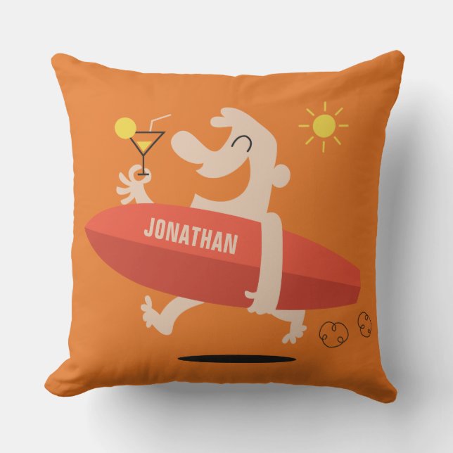 Funny Surfer con almohadas de nombre personalizado (Anverso)