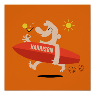 Funny Surfer con Cocktail poster de nombre persona