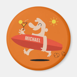 Funny Surfer con imán de nombre personalizado Cock