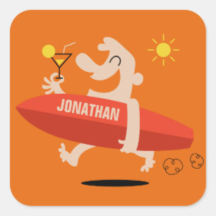 Funny Surfer con pegatinas de nombres personalizad