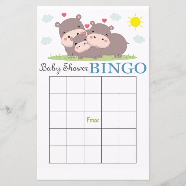 Funny tarjeta de bingo para bebé Hippo (Anverso)