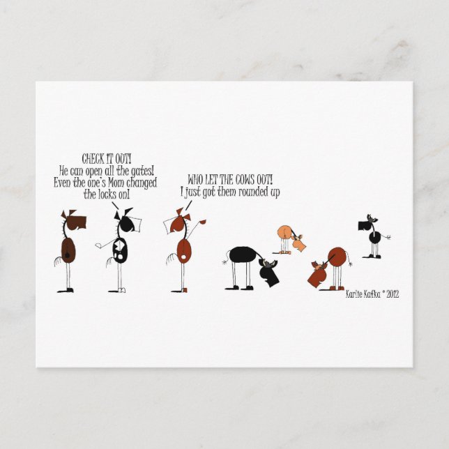 Funny tarjeta de caballos y vacas (Anverso)
