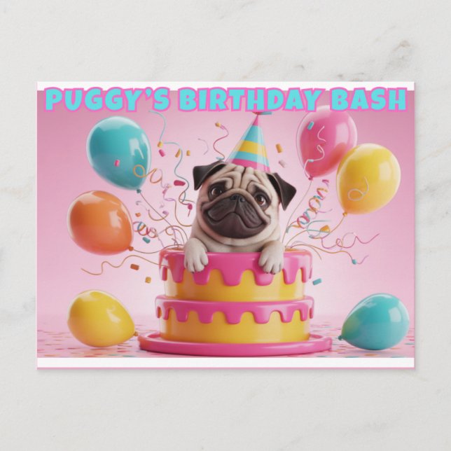 Funny tarjeta de cumpleaños 3D Pug | Fiesta de per (Anverso)