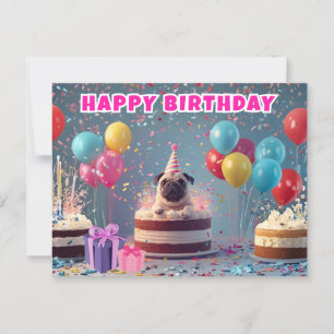 Funny tarjeta de cumpleaños 3D Pug   Fiesta de per