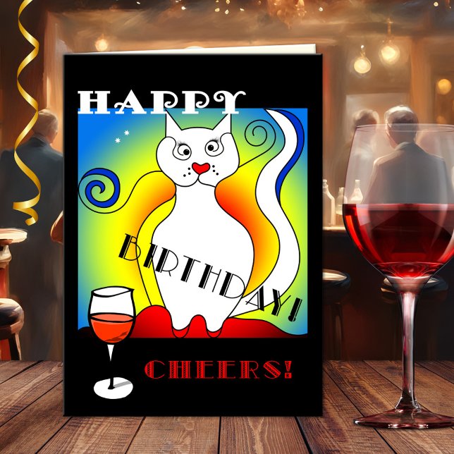 Funny tarjeta de cumpleaños para gato de Mondrian (Funny birthday greeting card with a Dutch design inspired by artist Piet Mondriaan or Mondrian)