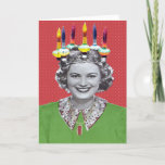 Funny Tarjeta de Navidades Retro Bubble<br><div class="desc">Tarjeta de Navidades divertida que muestra a una mujer retro con una corona de bóvedas de burbujas de árbol de Navidad.</div>