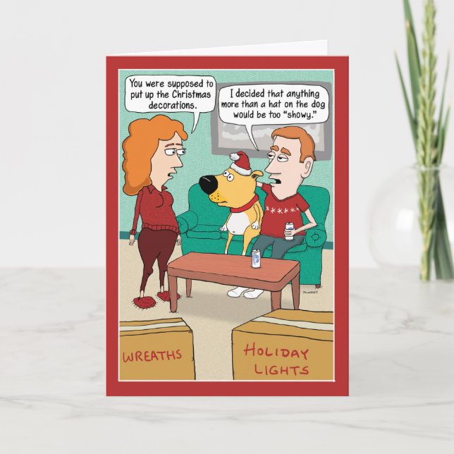 Funny tarjeta de Santa Hat en Navidades de perro (Anverso)