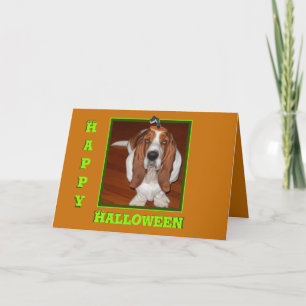 Funny tarjeta Halloween Card con Basset en Gorra d