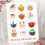 Funny tarjeta postal de festividad para Navidades<br><div class="desc">Un montón de gatos lindos y divertidos en gorras de vacaciones de invierno y accesorios para hacerte sonreír. Cambie el saludo a personalizar. Arte original de Nic Squirrell.</div>