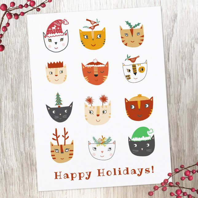 Funny tarjeta postal de vacaciones para Navidades  (Funny Cats Christmas Holidays Postcard)