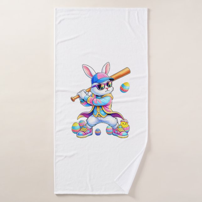 Funny Tie Dye Rabbit Baseball Easter Bunny Men Boy (Toalla de baño)