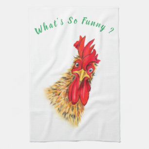 Funny toalla de cocina con gallo sorprendido