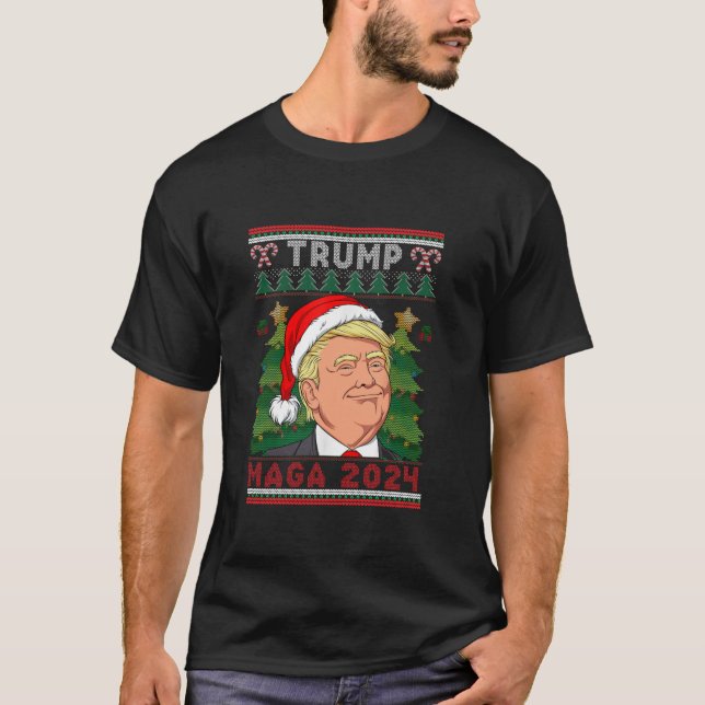 Funny Trump Santa Hat MAGA 2024 Suéter feo (Anverso)