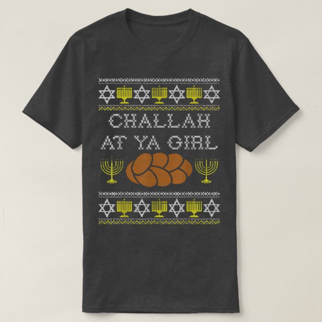 Funny Ugly Hanukkah Sweater Challah At Ya Girl Mat (Diseño del anverso)