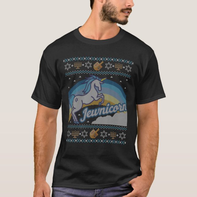 Funny Ugly Hanukkah Sweater Unicorn Jewnicorn (Anverso)