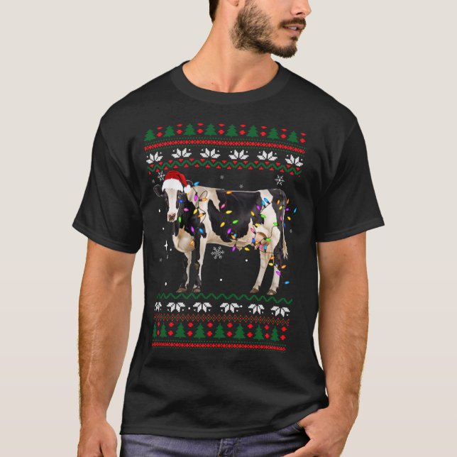 Funny Ugly Xmas Sweater Dairy Cow Farmer Lights Ch (Anverso)