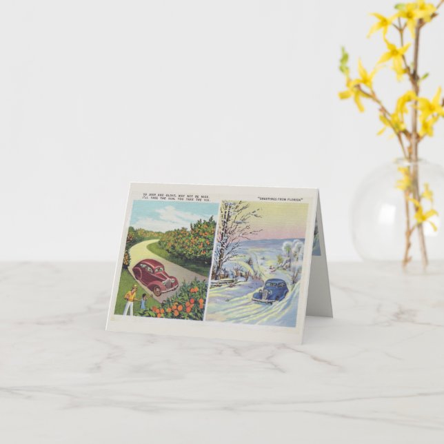 Funny Vintage Florida Doble Tarjeta de Saludo (flor amarilla)