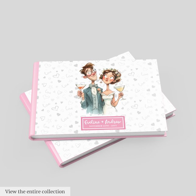 Funny Watercolor Boda Invitado Libro Quirky Pareja (Funny Watercolor Wedding Guest Book Quirky Couple)