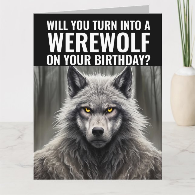 FUNNY WEREWOLF TARJETA DE REUNIÓN DE CUMPLEAÑOS (Anverso)