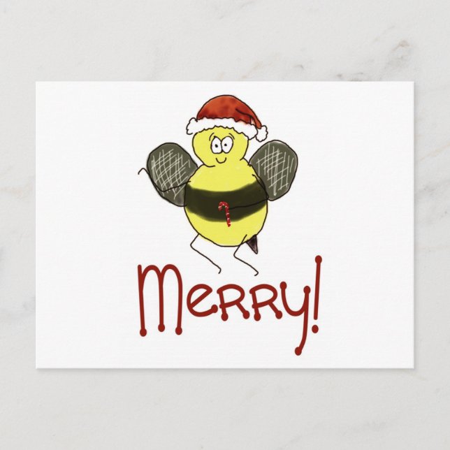 Funny Whimsical Bee Merry Navidad (Anverso)