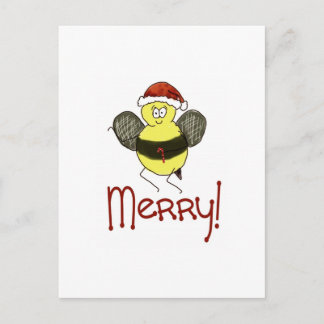 Funny Whimsical Bee Merry Navidad