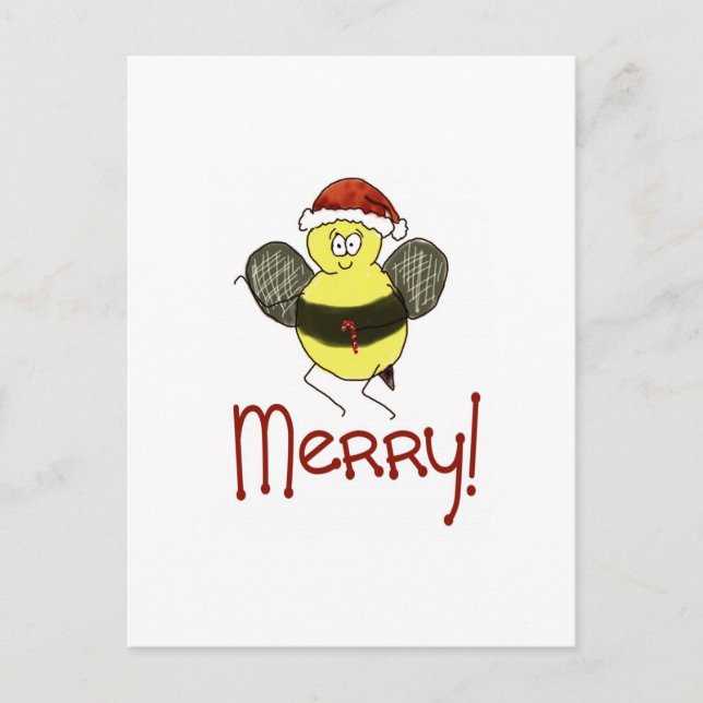 Funny Whimsical Bee Merry Navidad (Anverso)