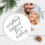 Funny Wine Lover Navidades Ornamento cerámico<br><div class="desc">A los amantes del vino divertido les encantan los adornos navideños que incluyen las palabras "Todo pasa por un Riesling" en una moderna tipografía con letras a mano. Este ornamento personalizado revierte a su mejor foto de amigo más memorable, foto de parejas y un saludo personalizado. Navidades divertidos regalan ideas...</div>