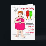 Funny Woman Personalizado Beber Bar Tarjeta de cum<br><div class="desc">Divertido personalizado de una mujer en su ducha bebiendo un vaso de vino. El mensaje dice: "Cuando llegues a tu edad, es hora de poner una barra en tu ducha". Personalice fácilmente esta tarjeta editando el texto de la plantilla en el frente y en el interior. ¡Gracias por ver mis...</div>
