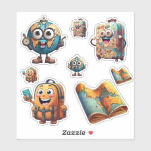 Funny World Travel Pegatina Set - Quirky Globe