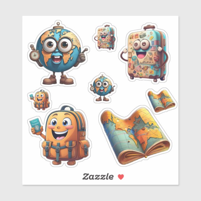 Funny World Travel Pegatina Set - Quirky Globe (Hoja)