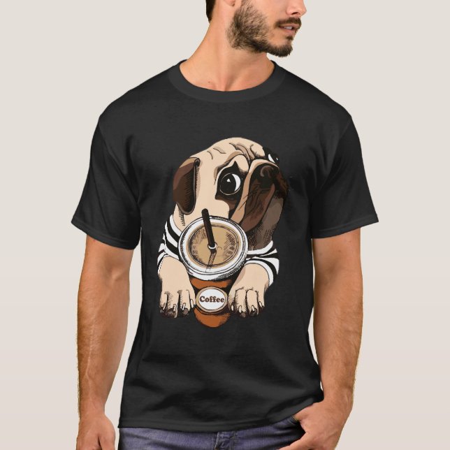 Funy Pug y café camiseta de manga larga Unisex Tri (Anverso)