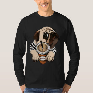Funy Pug y café camiseta de manga larga Unisex Tri